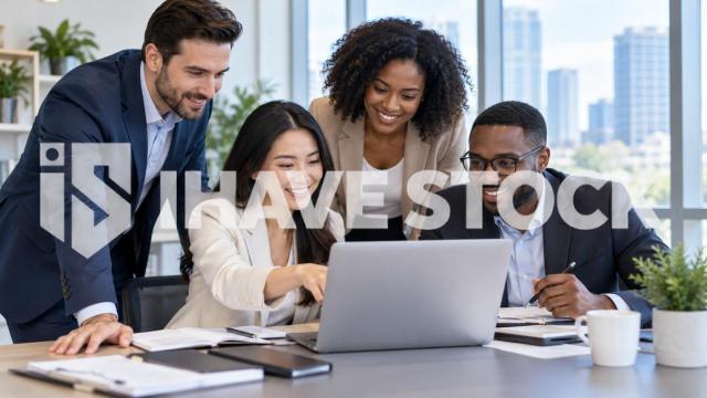 Business collaboration stock image with descriptive metadata