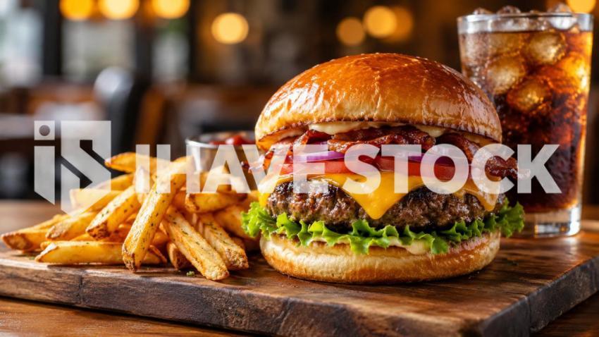Gourmet cheeseburger restaurant food stock photograph